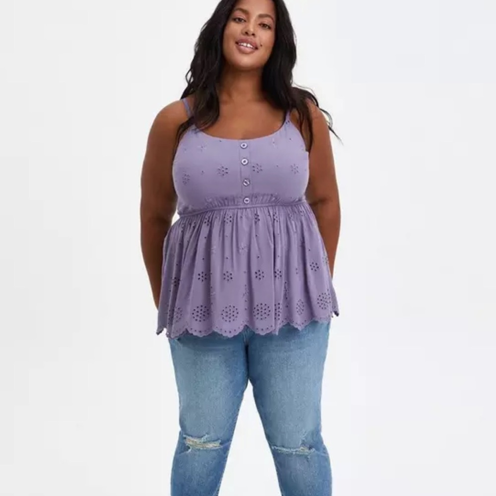 NWT Torrid Eyelet Peplum Tank - Rayon Voile Purple